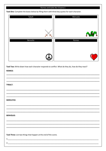 Romeo and Juliet Revision Worksheets for Each Act and Scene | Teaching ...