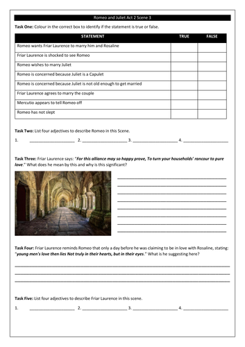 Romeo and Juliet Revision Worksheets for Each Act and Scene | Teaching ...