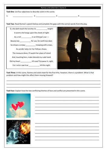 Romeo and Juliet Revision Worksheets for Each Act and Scene | Teaching ...