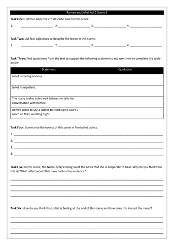 Romeo and Juliet Revision Worksheets for Each Act and Scene | Teaching ...