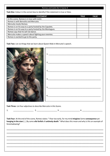 Romeo and Juliet Revision Worksheets for Each Act and Scene | Teaching ...