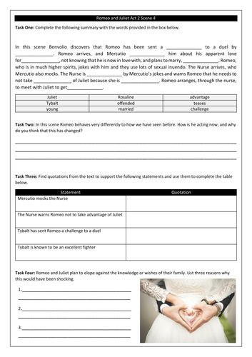 Romeo and Juliet Revision Worksheets for Each Act and Scene | Teaching ...
