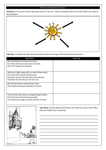 Romeo and Juliet Revision Worksheets for Each Act and Scene | Teaching ...