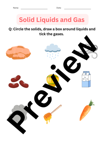 printable Solid Liquids and Gas worksheets for grade 1, 2, 3 | Teaching Resources