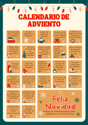 Advent calendar to boost Spanish. 25 days challenge. Calendario ...