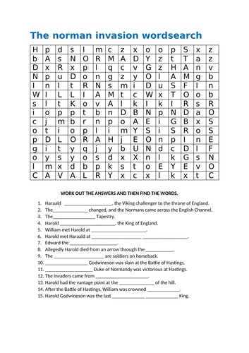 THE NORMAN CONQUEST AND LIFE IN MEDIEVAL ENGLAND GROUP QUIZ AND INDIVIDUAL WORDSEARCH