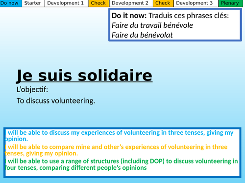 Je suis solidaire Studio GCSE French Mod 8.4