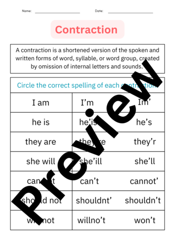 Contractions Worksheets Grammar Practice Review Pages Activities ...