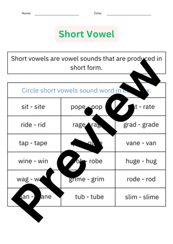 Short Vowel and Long Vowel Worksheets - Vowel Sounds Activities for