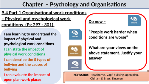 CIE Psychology and Organisations - organisational work conditions ...