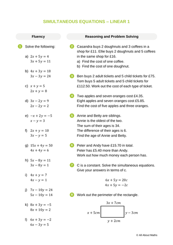 Simultaneous Equations Teaching Resources