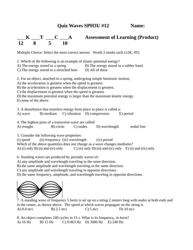 Grade 11 PHYSICS WAVES QUIZ SPH3U Mechanical Waves Quiz WITH ANSWERS #12