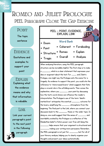 Romeo and Juliet Close the Gap Exercise - Prologue - PEEL Paragraphs