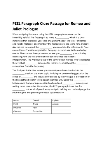 Romeo and Juliet Close the Gap exercise - Prologue
