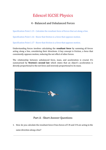 Edexcel IGCSE Physics Worksheets Chapter 1 - Forces and Motion ...