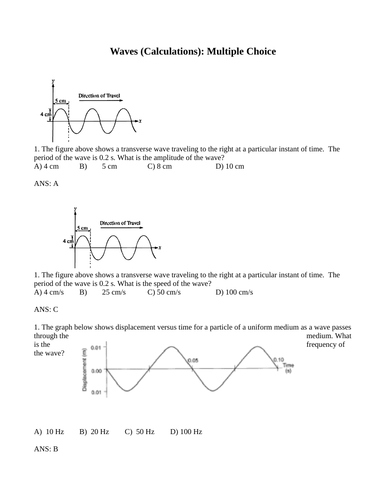 PERIOD, FREQUENCY, WAVELENGTH, WAVES Multiple Choice Grade 11 Physics WITH ANSWERS (13PG)