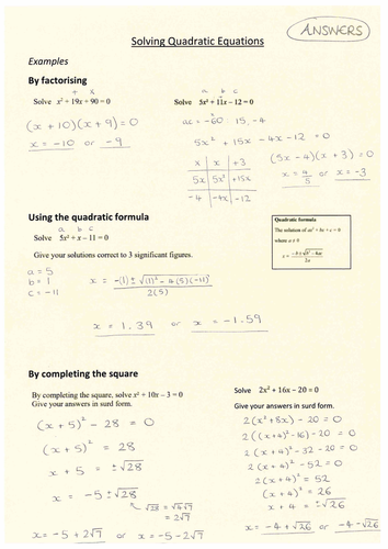 Solving Quadratic Equations booklet | Teaching Resources