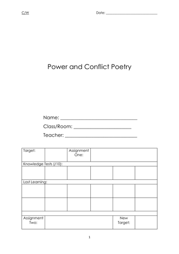 power and conflict poetry homework tasks