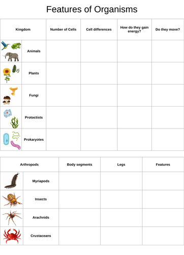 Features of Organisms - Classifying Cells, Mammals, Arthropods, Plants ...