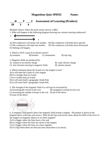 MAGNETISM QUIZ Magnetic Fields Magnets Grade 11 Physics Quiz WITH ANSWERS #10