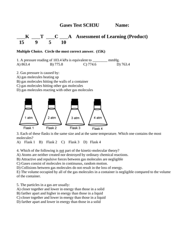 CHEMISTRY GAS LAWS TEST & Gas Stoichiometry Test SCH3U Grade 11 WITH ANSWERS #11