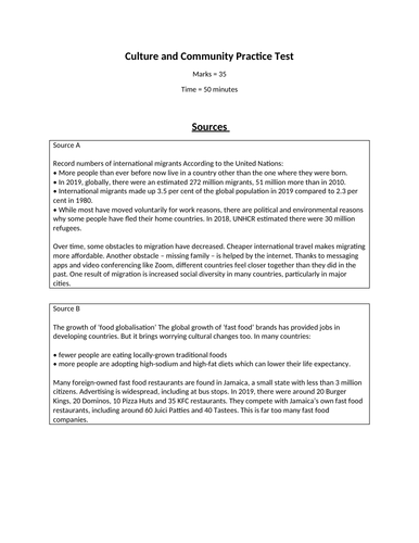 Culture and Community Test – IGCSE Global Citizenship | Teaching Resources