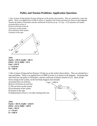 FORCES PULLEY PROBLEMS, Net Force, Acceleration Physics S.A. WITH ANSWERS 12PG