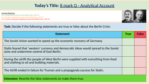 BUNDLE TOPIC 1 COLD WAR GCSE HISTORY EDEXCEL (10 LESSONS + FACT TEST ...