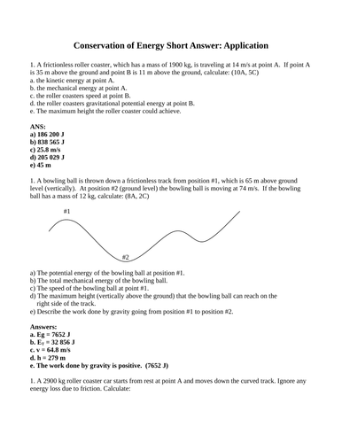 CONSERVATION OF MECHANICAL ENERGY Physics S.A. Potential to Kinetic WITH ANSWERS