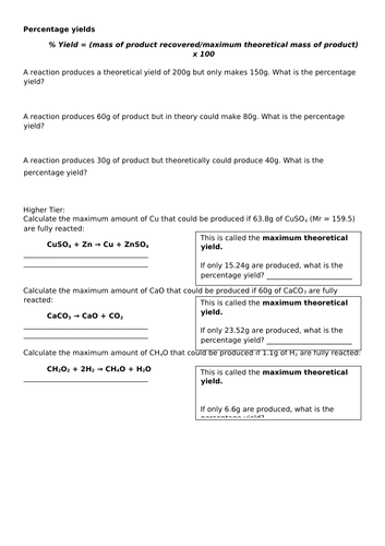 KS5 chemistry percentage yield and atom economy