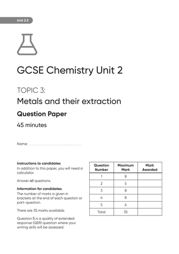 WJEC GCSE Chemistry Unit 2.3 Metals and their extraction — Question ...