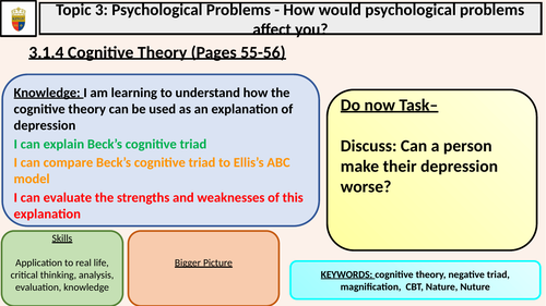 Edexcel GCSE Psychology 9-1 - Psychological Problems - Cognitive theory ...