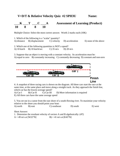 V=D/T, RELATIVE VELOCITY QUIZ Resultant Velocity & Vectors Quiz WITH ANSWERS #14