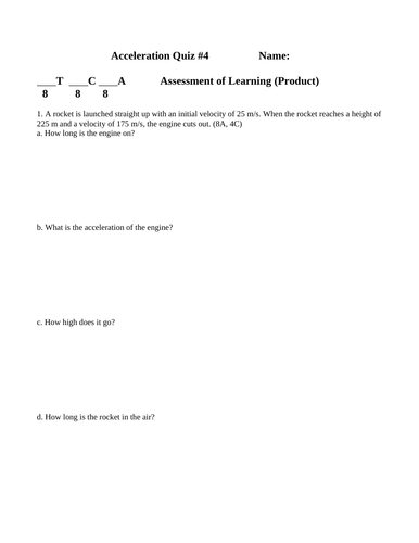 ACCELERATION DUE TO GRAVITY QUIZ with answers physics projectiles and UALM #16