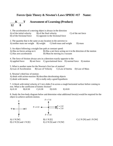 DYNAMICS PHYSICS QUIZ WITH ANSWERS Newton's laws Net force Friction Weight #17