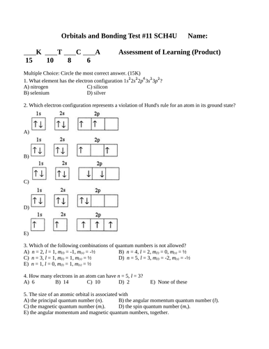 COVALENT BONDING & ORBITALS TEST WITH ANSWERS Chemistry Bonding Test SCH4U #11