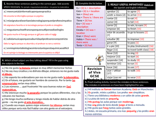 Viva GCSE Spanish Module 2 (School) Revision Worksheet | Teaching Resources