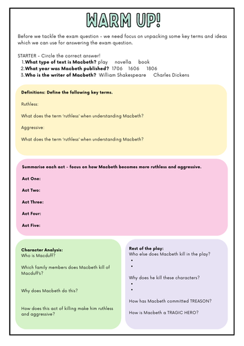 Macbeth Exam Practice: Ruthless & Aggressive