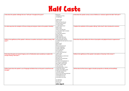 Half Caste | Teaching Resources