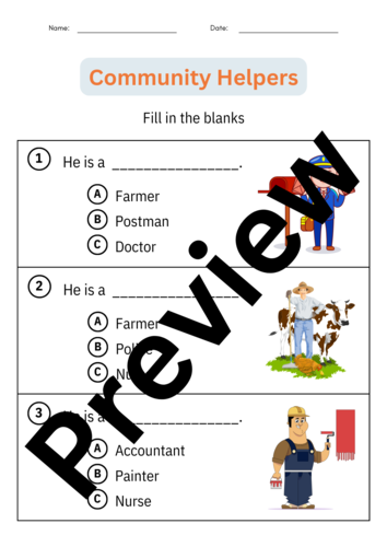 Printable Matching Community Helpers Activities Worksheets for Grade 1 ...