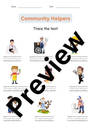 Printable Matching Community Helpers Activities Worksheets for Grade 1 ...