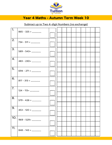 Year 4 Subtract Up To Two 4 Digit Numbers No Exchange Teaching