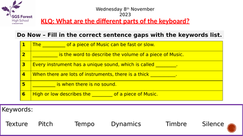 Year 7 Music - Keyboard Skills - PPT Lessons Unit of Work