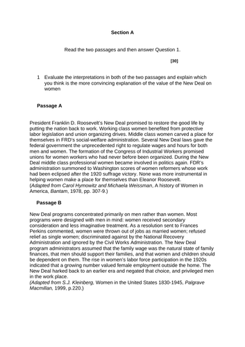 A LEVEL CIVIL RIGHTS LESSON 6. INTERPRETATIONS OF WOMEN AND THE NEW DEAL