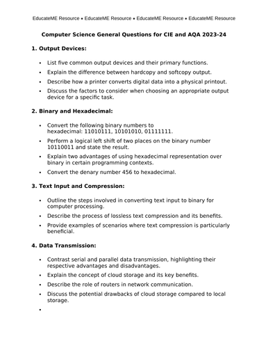 Computer Science General Questions for CIE and AQA 2023 | Teaching ...