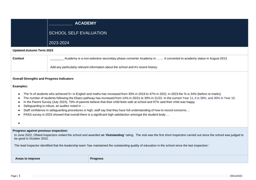 School Evaluation Form (SEF)