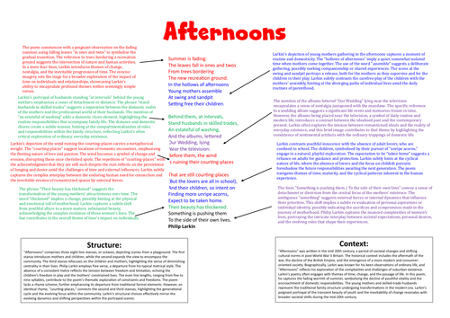 Afternoons Philip Larkin | Teaching Resources