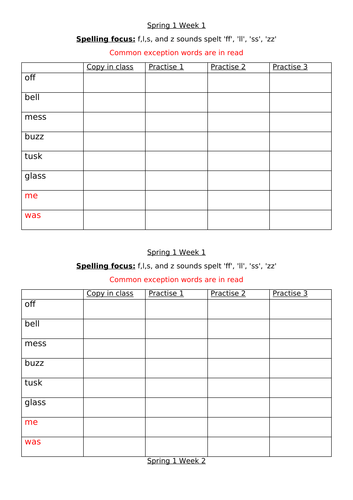 Year 1 Spring Term 1 Spellings