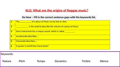 Year 8 Music - Reggae/Offbeat Music - PPT Lessons Unit of Work