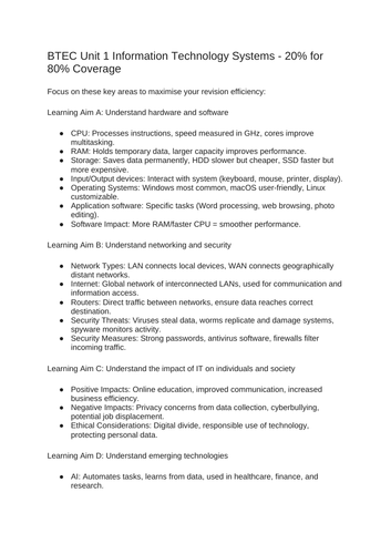 Information Technology Systems Information Sheets | Teaching Resources
